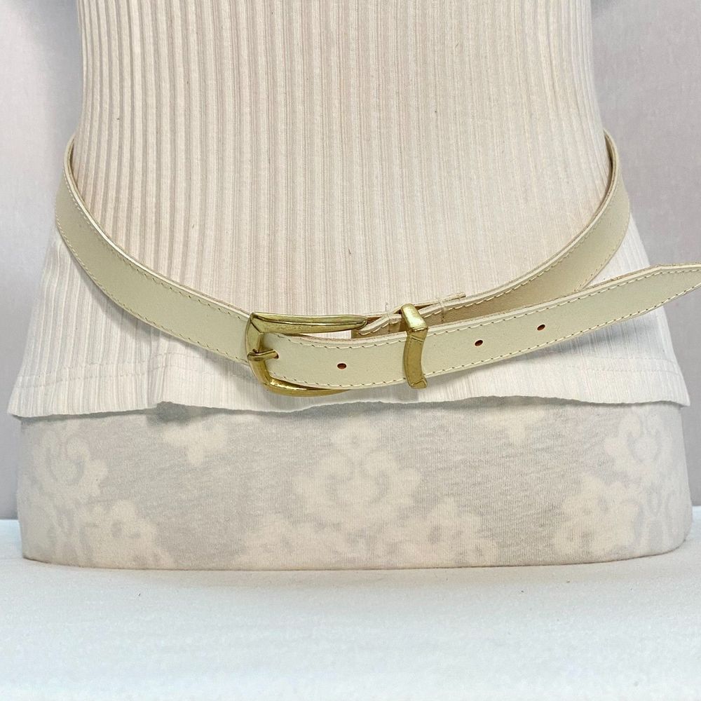 💎Womans Belt Off White Faux Leather Soft Lining Basic Style Stitch Trim